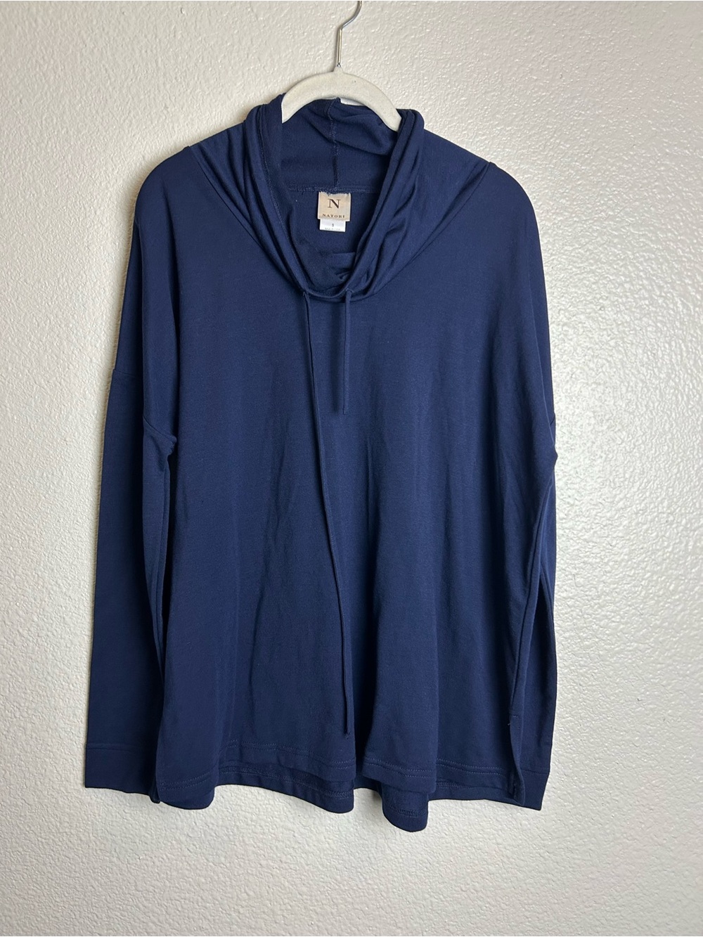 Natori Navy Cowl Neck Pullover Top Sweater Size S old Money Minimalist